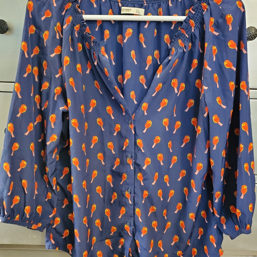 Navy Blue Old Navy Birdy Blouse